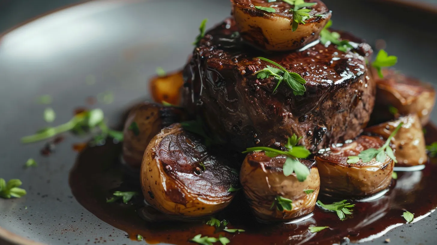 Carne de venado en plato gourmet